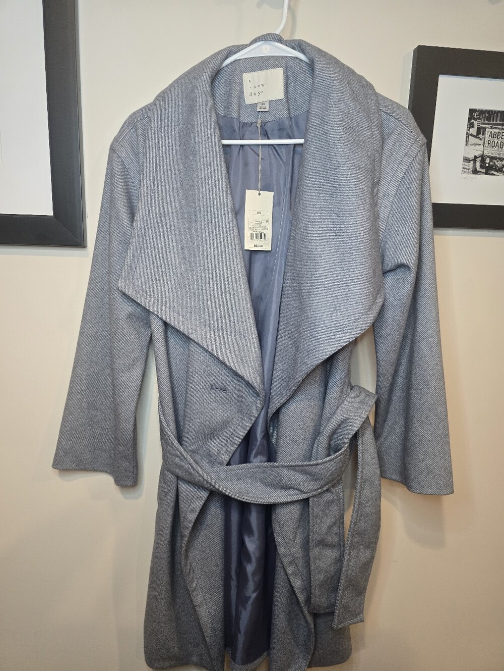 a new day Light Gray Shawl-Collar Wrap Robe Coat
